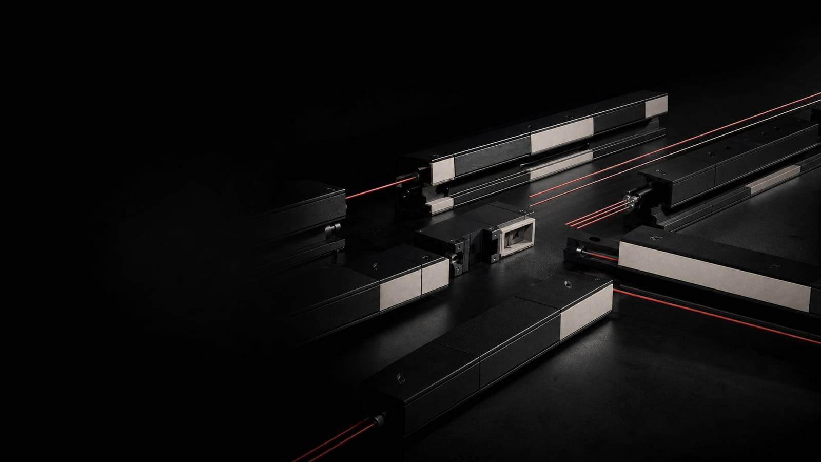Separated industrial system modules with visible gaps and disconnected signal rails.